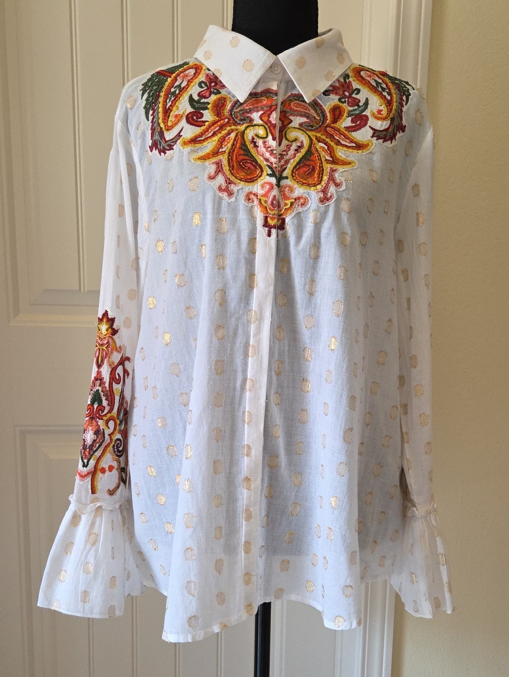 Soft Surroundings Flamenco Embroidered Women's Blouse, Size XL